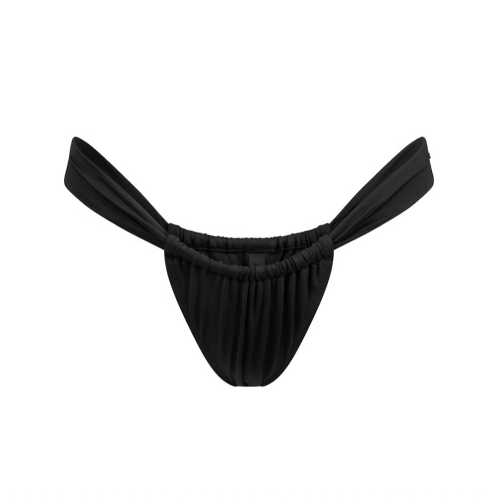 SKIMS Ruched Thong Bikini Bottom - Onyx | L